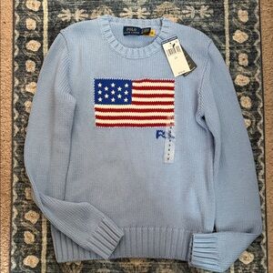 Polo by Ralph Lauren Sky Blue Crewneck Sweater with Flag